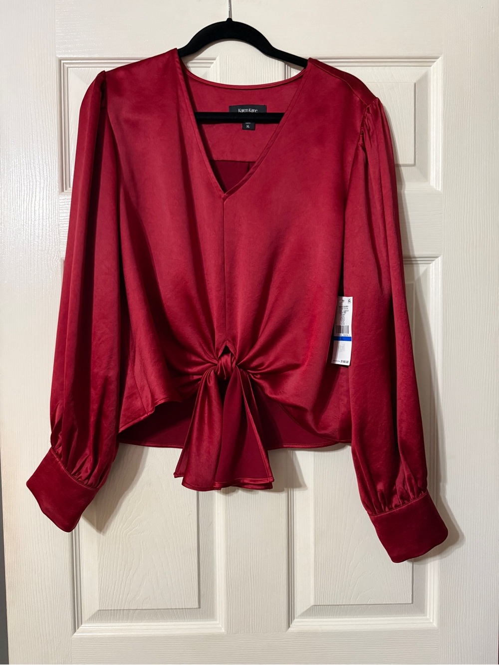 Karen Kane Red Satin Tie-Front V-Neck Blouse